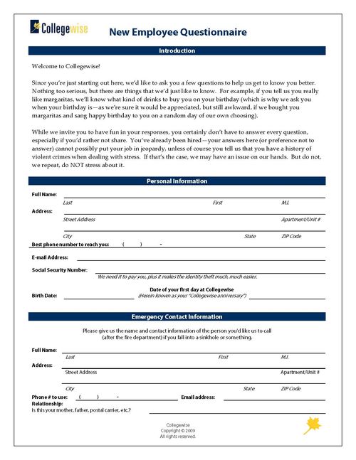 New Employee Questionnaire